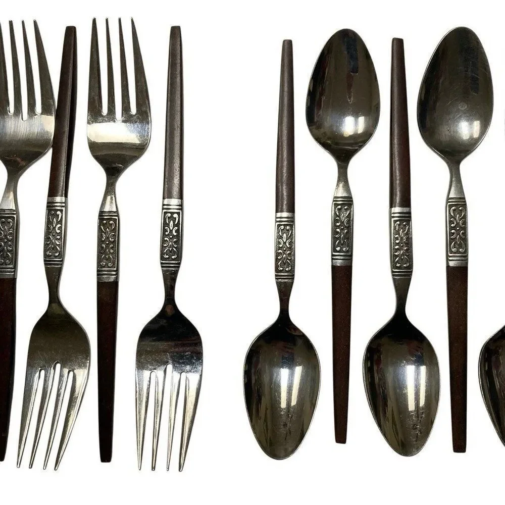 MCM INTERPUR Bar Harbor‎ Stainless Steel Faux Wood Scroll Japan Flatware 68 PCS